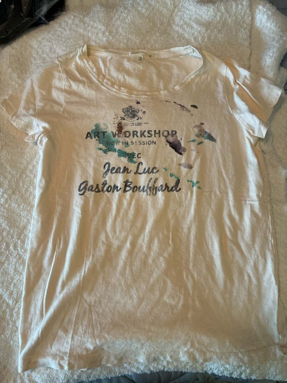 J.Crew Art Workshop Graphic T-Shirt with Embellishments, Size XL A622